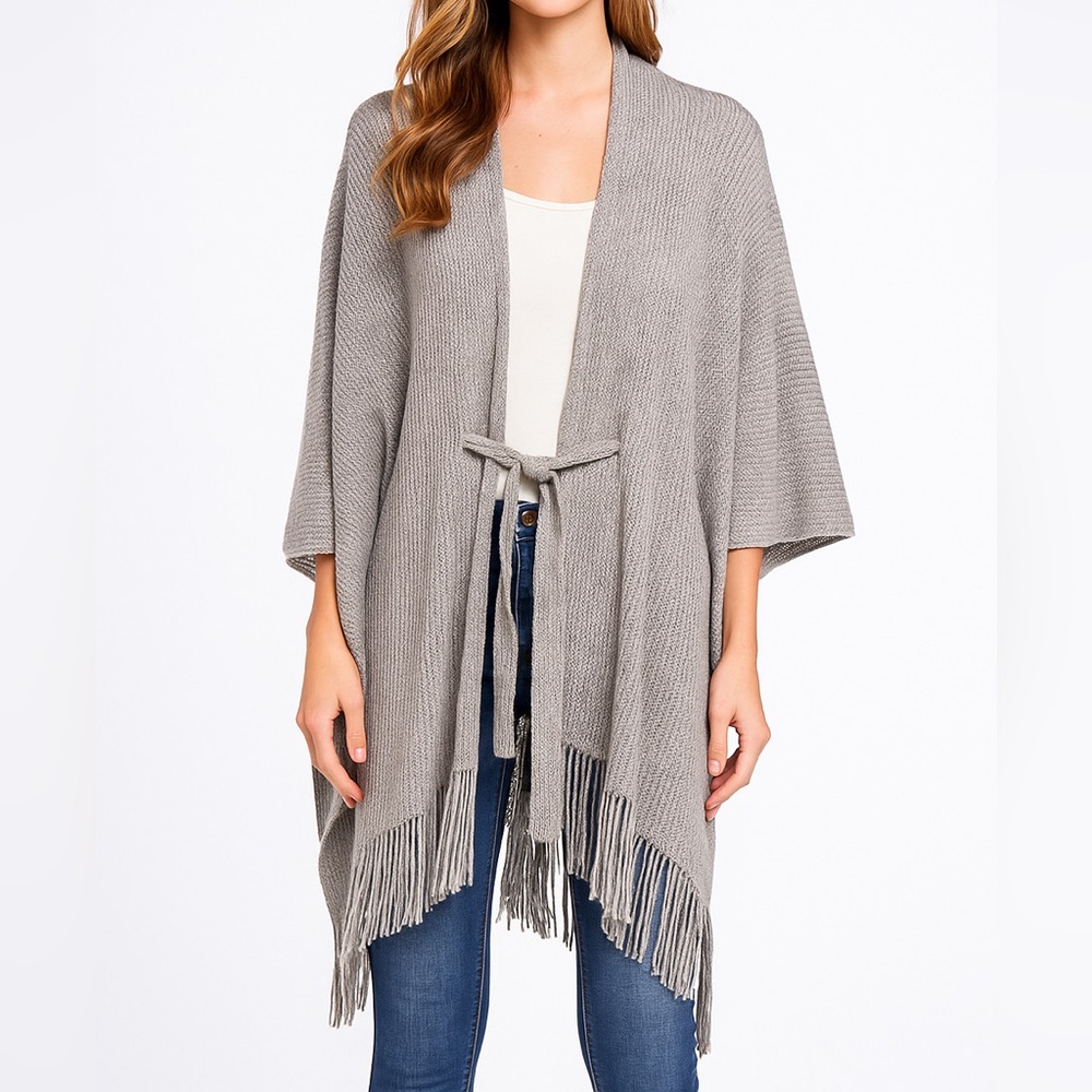 Francesca’s Gray Fringe Knit Cardigan One Size